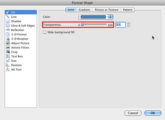 Transparency slider for Solid fill Transparency slider for Solid fill