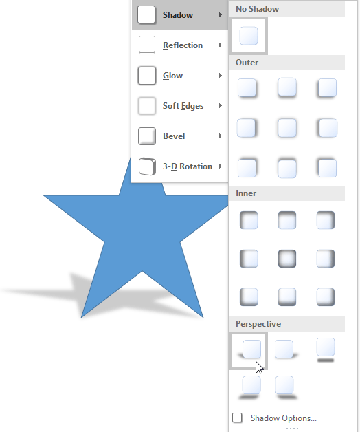 Shape showing the live preview of the Shadow effect