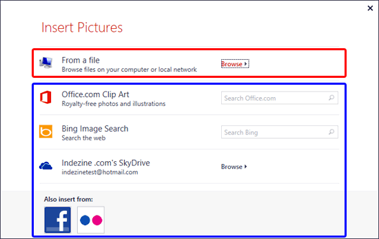 Insert Pictures dialog box