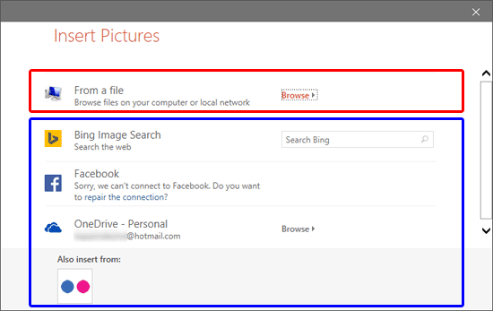 Insert Pictures dialog box