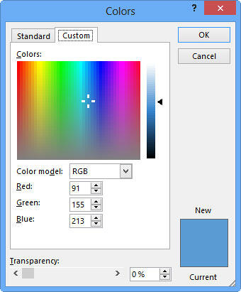 Custom tab within the Colors dialog box