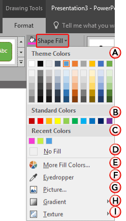 Shape Fill drop-down gallery
