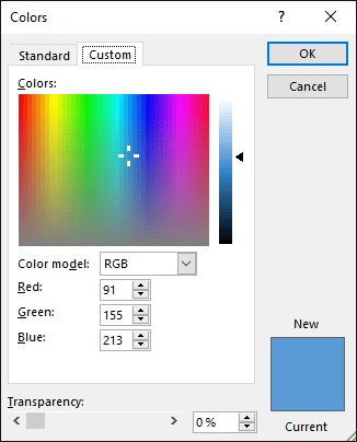 Custom tab within the Colors dialog box