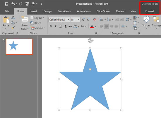 Drawing Tools Format tab of the Ribbon