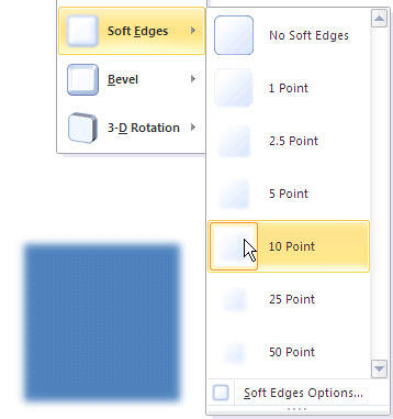 Soft Edges applied to the Rectangle shape Soft Edges applied to the Rectangle shape