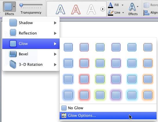 Glow Options selected within the Glow sub-gallery