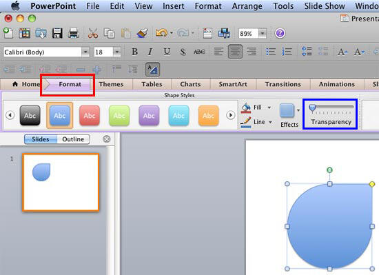 Format tab of the Ribbon activated