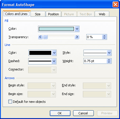 Format AutoShape dialog box Format AutoShape dialog box