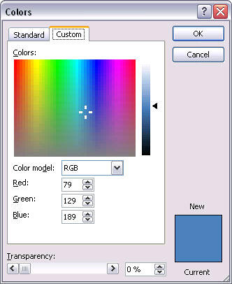 Custom tab of the Colors dialog box Custom tab of the Colors dialog box