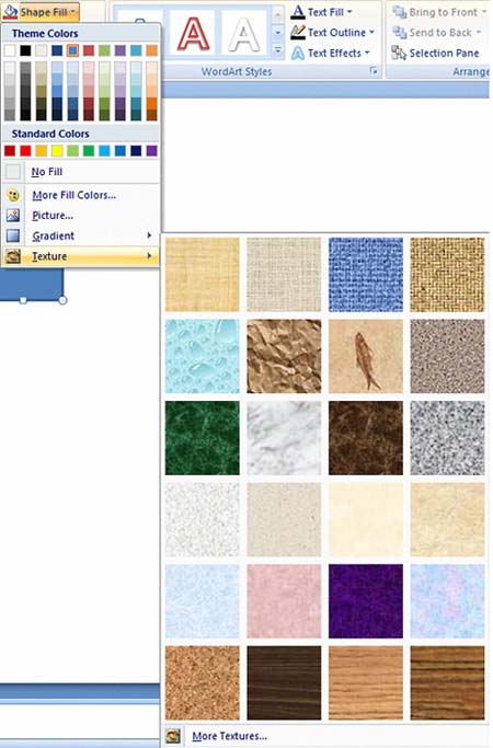 Shape Fill drop-down gallery