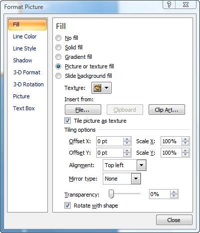Format picture dialog box