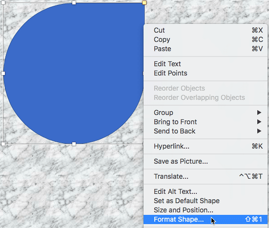Format Shape option selected Format Shape option selected