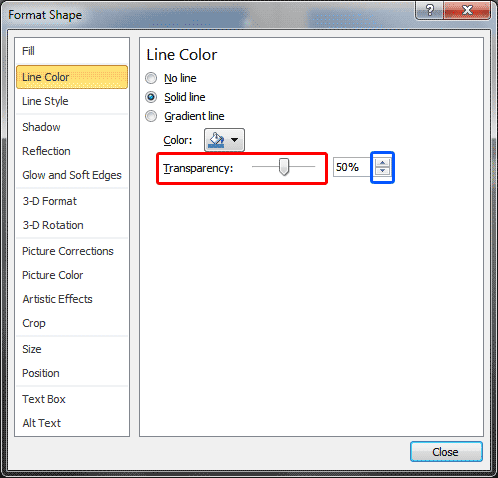 Set transparency for solid line