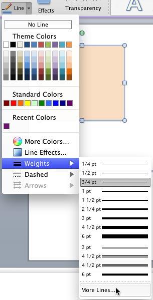 Line drop-down gallery with Weights option selected Line drop-down gallery with Weights option selected
