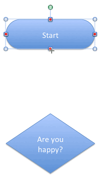Red square handles highlighted on the Terminator shape Red square handles highlighted on the Terminator shape