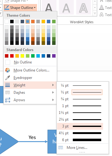 Weight option selected within Shape Outline gallery Weight option selected within Shape Outline gallery