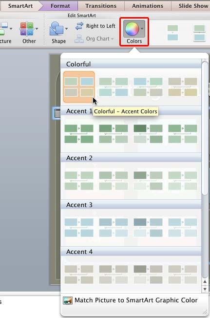 Colors drop-down gallery
