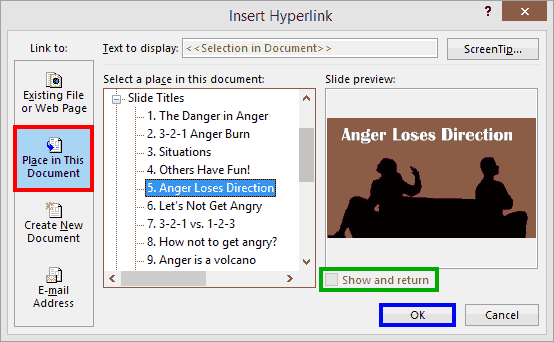 Choose a location within the active presentation