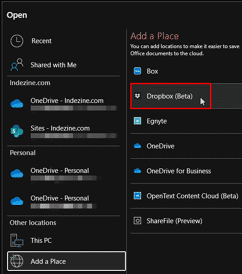 Add Dropbox in PowerPoint 365 for Windows