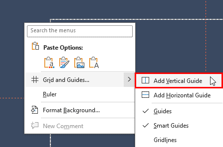 Add Vertical Guide option Add Vertical Guide option
