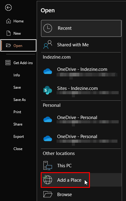 Add a Place option within PowerPoint 365