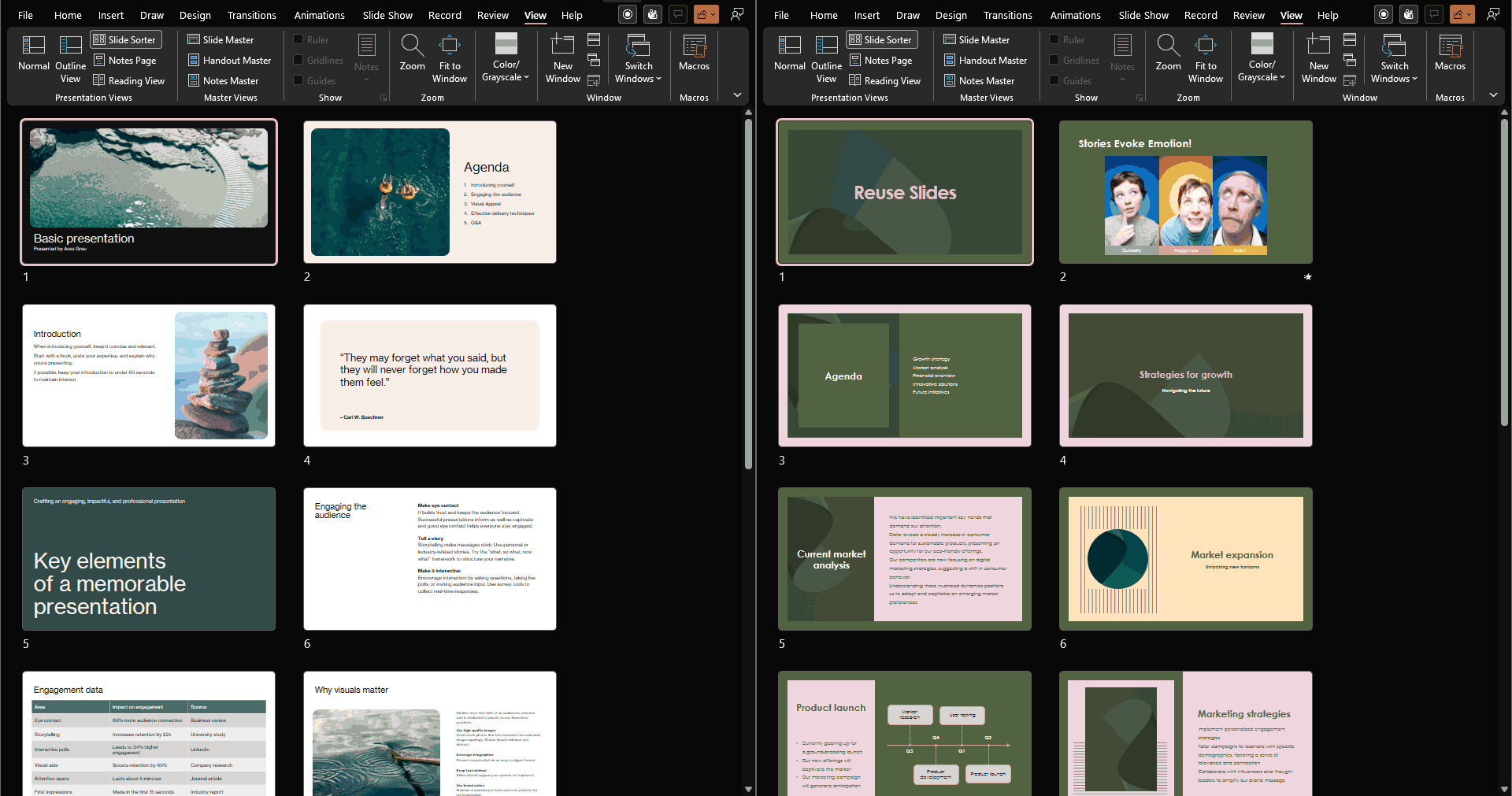 Both presentations in Slide Sorter view