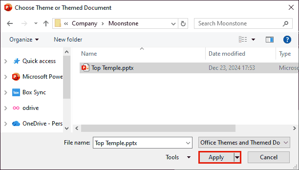 Choose a Theme or Themed Document dialog box
