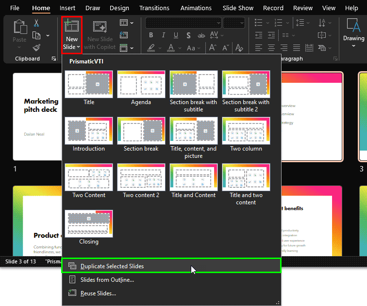 Duplicate selected slides in Slide Sorter view