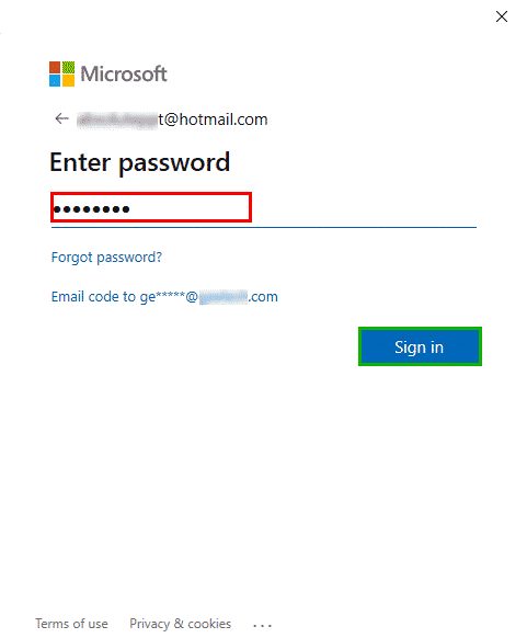 Enter password screen