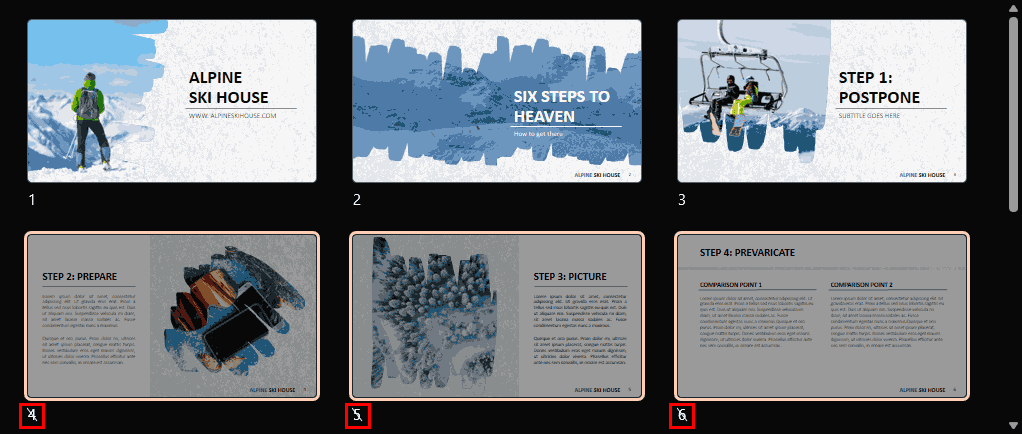 Faded slides indicate hidden status Faded slides indicate hidden status