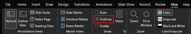 Gridlines check-box selected Gridlines check-box selected