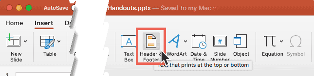 Header & Footer button in PowerPoint 2016 Mac