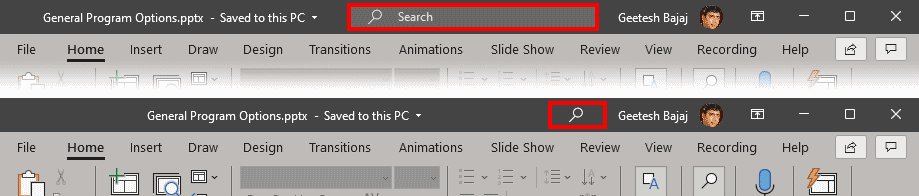Microsoft Search box above the Ribbon Microsoft Search box above the Ribbon