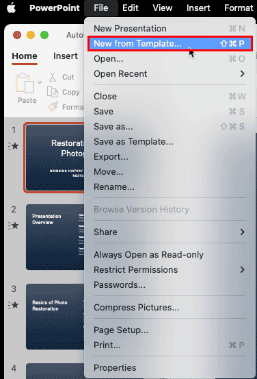 Choose the New from Template option
