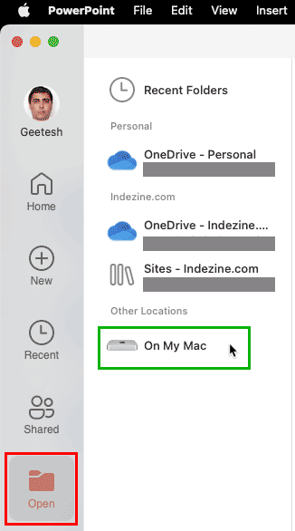 Click the On My Mac option
