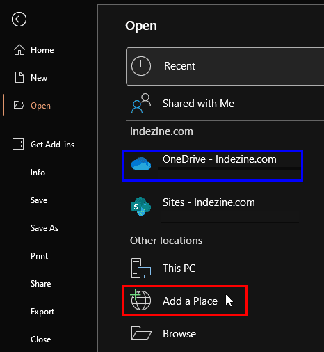 Add a place option in the Open tab in PowerPoint 365 for Windows Add a place option in the Open tab in PowerPoint 365 for Windows