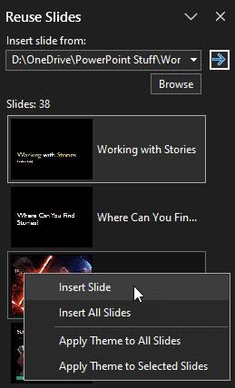 Options to insert slides