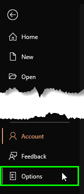 Options within File menu Options within File menu
