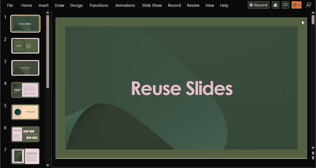 Presentation open within PowerPoint 365