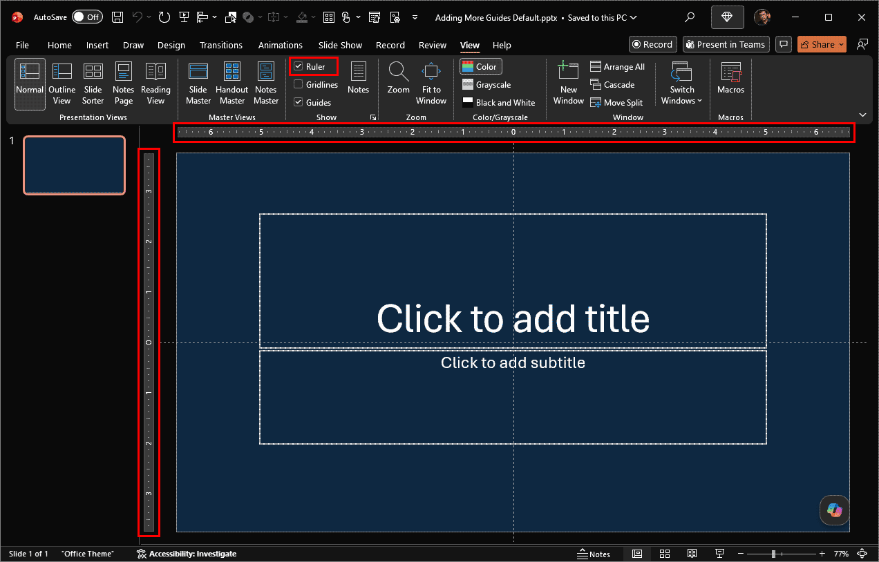 Rulers visible in PowerPoint Rulers visible in PowerPoint