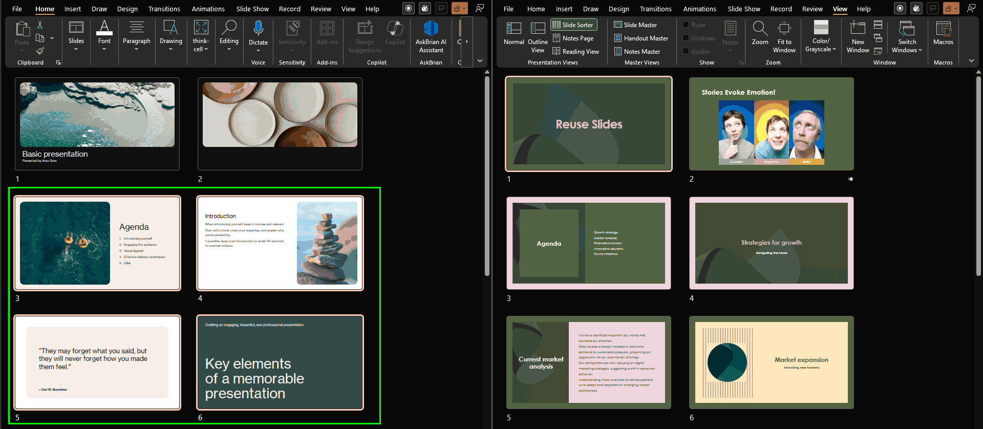 Select slides to be copied