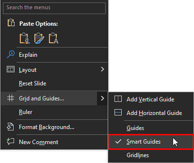 Select the Smart Guides option Select the Smart Guides option