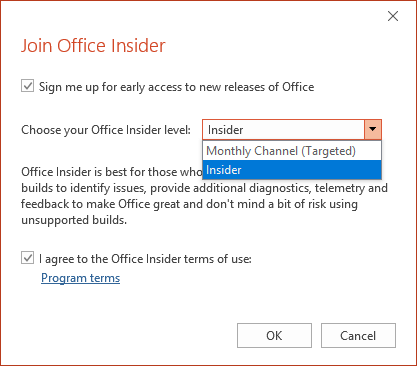 Change levels in Office Insider Change levels in Office Insider