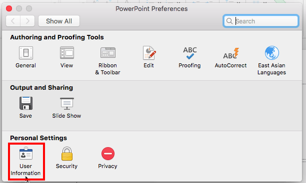 PowerPoint Preferences dialog box PowerPoint Preferences dialog box