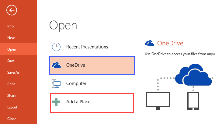 Add a place option in the Open tab