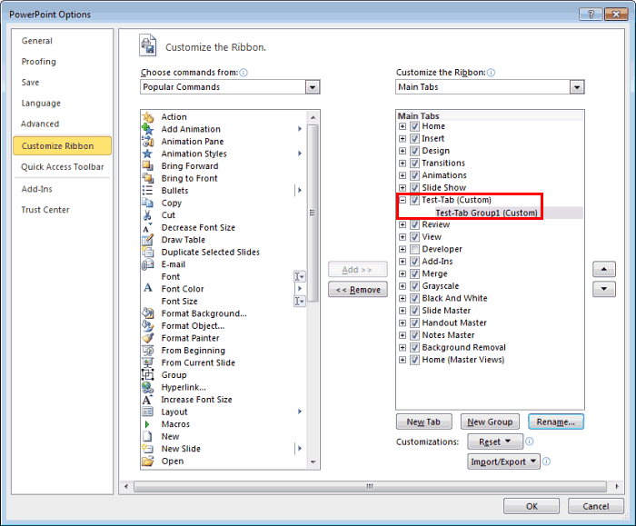 PowerPoint Options dialog box PowerPoint Options dialog box