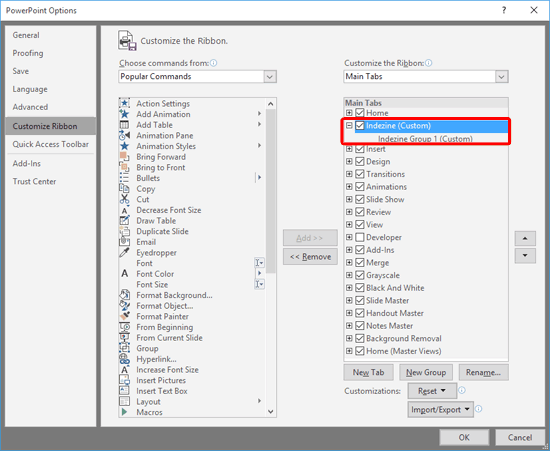 PowerPoint Options dialog box PowerPoint Options dialog box