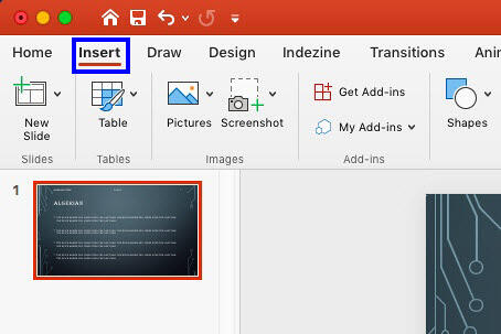 Insert tab of the Ribbon