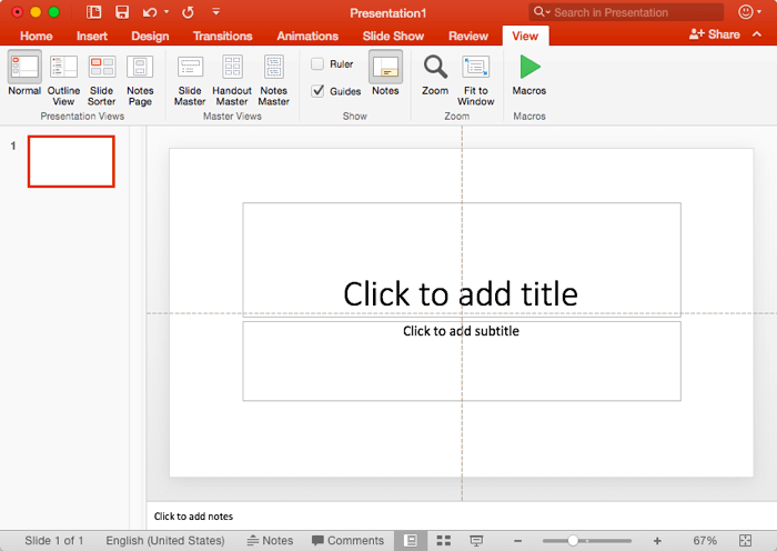 PowerPoint slide with default Guides PowerPoint slide with default Guides