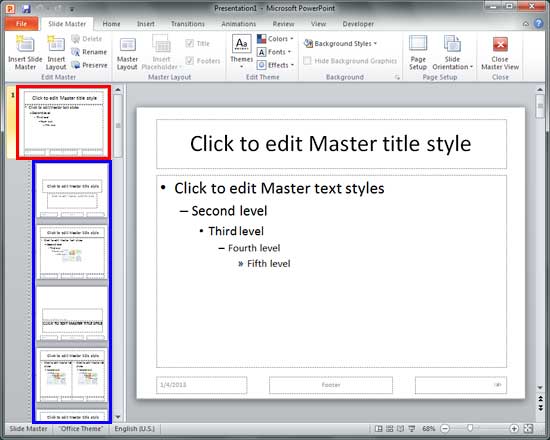 Slide Layouts within Slide Master view